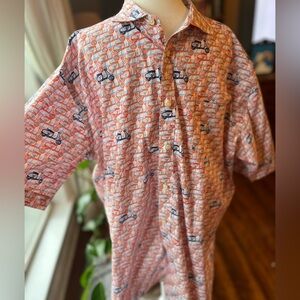 Scooter Print Button Up Shirt XL Cotton Vespa Style Novelty Summer Dad Scooters